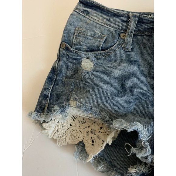 Mossimo Target Blue Jean Shorts Lace Highrise 00/24 - Picture 2 of 7